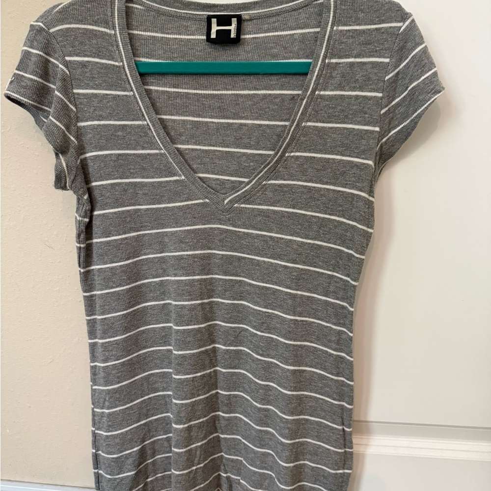 Bordeaux Gray and White Striped Top
